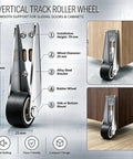Bulletproof Heavy Duty Vertical Track Roller Wheel Zero Wiggle Anti Shake Door Guidance System For Smooth Gliding Barn Doors Cabinet Runners Wood Furniture Panels Two Pack showing installation height and wheel diameter.