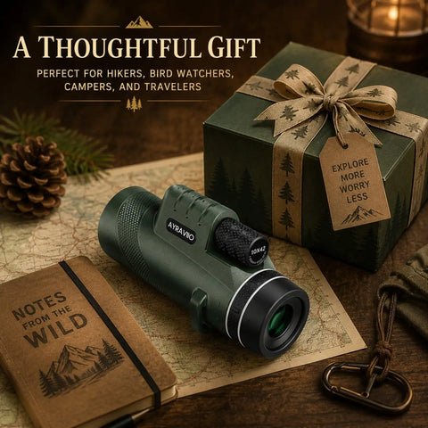 Rad Gift For Him Outdoor Monocular 10x42 For Hiking And Travel With Bright Clear Views Compact One Hand Use Ideal For Dad Husband Teen And Any Guy Into Weekend Adventures green monocular on gift box