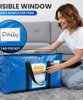 Extra Large Moving Bags 4 Pack Heavy Duty Storage Totes With See Through Window And Wraparound Handles in blue with label pocket