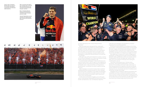 "Legends Of Grand Prix Racing: Cult Drivers And Their Legacies Through Triumphs, Tragedies, Iconic Photos, And Insider Stories From The Paddock For Gearheads And Casual Fans Alike" book pages showing race scenes and driver celebration.