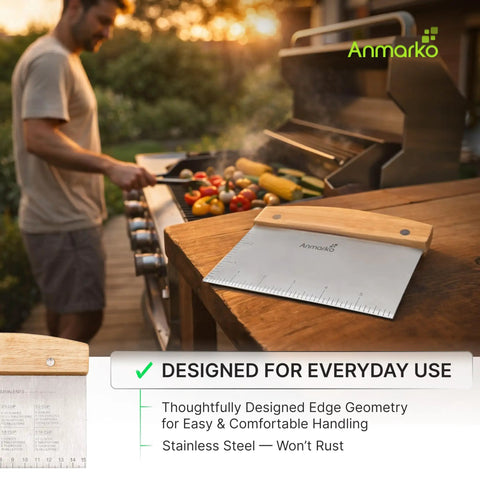 All Purpose Bench Scraper For Dough And Pizza Stainless Steel Heavy Duty Griddle Chopper on outdoor grill