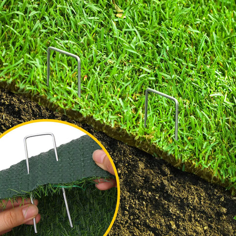 100 Pack 4 Inches Galvanized Landscape Staples For Barrier Fabric Lawn Stakes U Type Heavy Duty Tough As Nails Garden Pins installed
