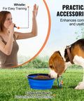 Dog using collapsible bowl from All In One Dog Agility Training Kit For Backyard Fun With Adjustable High Hurdles Weave Poles Jump Ring Pause Box
