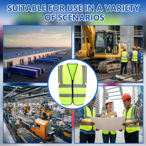 All In One XL PPE Safety Kit With Glasses Earplugs Hard Hat Nitrile Gloves And Reflective Vest for construction, showing reflective vest