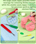 Comparison of larger and smaller seam rippers from All-In-One Sewing Seam Ripper Kit With 2 Large And 2 Small Rippers.