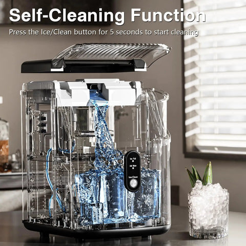 Countertop Nugget Ice Maker with Chewable Pellet Ice 34 lbs per 24 hours self-cleaning function in stainless steel silver