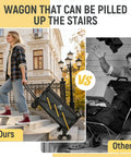 Woman using Folding Utility Cart With Triangular Wheels 2 In 1 Collapsible Stair Climbing Wagon on steps