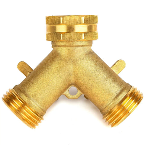 Heavy Duty Brass Garden Hose Splitter 2 Way Faucet Adapter For Outdoor Use With Easy On Off Handles Rust Proof And High Pressure Compatible Durable Outdoor Water Splitter brass Y-connector