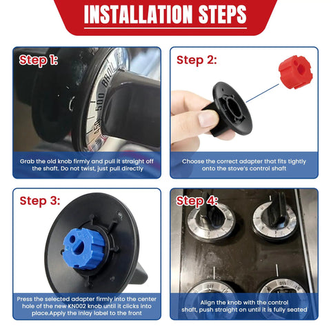 Electric Stove Knob Replacement Set For Whirlpool And More, 5 Pack ABS Burner Knobs With Adapters, Replaces TJKN002 And RK103, Fits D Shaft Stove Top Ovens And Ranges, No Fuss Install And Smooth Dial Rotation