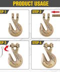 Usage steps for Quarter Inch Clevis Grab Hooks Four Pack Beefy Heavy Duty Chain Hooks For Grade 70 Chains.