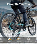 Rider on a Powerful 1000W Peak Motor Electric Bike for Adults With 26 Inch Tires, Removable Battery, Front Fork Suspension on trail