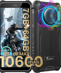 Built Tough As Nails Unlocked 4G Rugged Smartphone With 5.45 Inch Screen 10600 Mah Massive Battery And 123 Db Ultra Loud Waterproof Speaker 7 Gb Ram 64 Gb Storage 24 Mp Dual Camera Octa Core Processor shown with vibrant display and speaker.