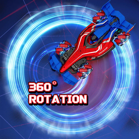 Remote control monster truck toy, red and blue, 1:12 scale with 360-degree rotation for off-road use