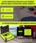 AED trainer kit XFT-120G, lime-green defibrillator training device with adult/pediatric modes