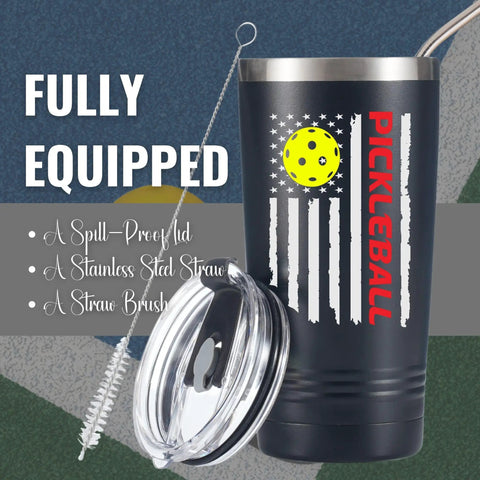 Dope 20 Oz Travel Tumbler For Pickleball Crew Sleek Insulated Drinkware With Secure Lid features spill-proof lid and stainless steel straw.
