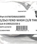 Stainless steel fender washers, 1/2 in ID x 3 in OD, 1/8 in thick, 4 pcs (Amazon) front view