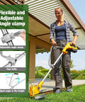 Woman using Ergonomic Weedeater Handle Extension Back Saver Trimmer Grip For Lawn Care And Landscaping Comfort Durable Weedeater Handle