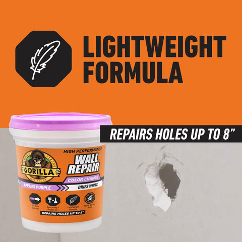 Color Changing Wall Repair Compound 16 Ounce Tub Goes Purple When Applied And Dries White, Spackling And Primer In One For A Smooth Pro Patch