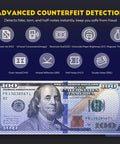Infographic highlighting UV, MG, IR, and DD detection on Mixed Denomination Money Counter With Touchscreen Display