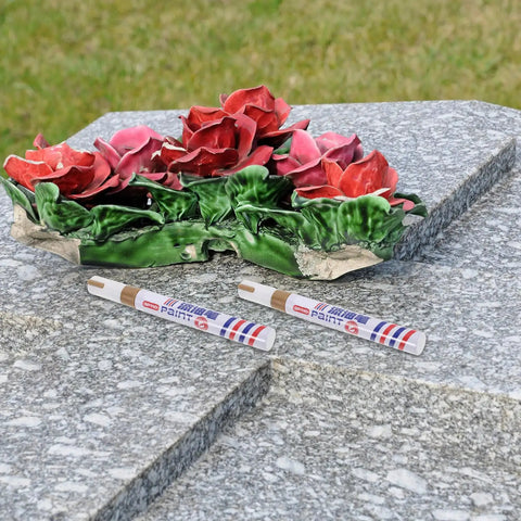 Six Pack Gold Oil Based Paint Markers For Tombstone Restoration And Memorials, Waterproof and Weatherproof, on granite