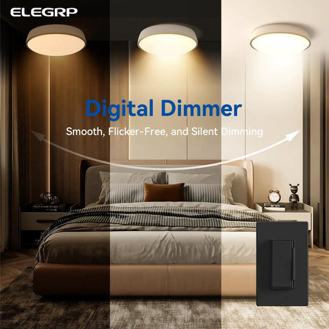 Matte Black Digital Dimmer Light Switch For 300W LED CFL And 600W Incandescent Halogen No Fuss Single Pole And 3-Way Compatible Slide Dimmer With Wall Plate Included UL Listed 6 Pack controlling bedroom lighting