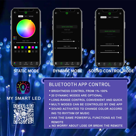 Bluetooth app control interface for 9.8 Foot Fiber Optic Starlight Headliner Kit With 450 Strands, 16W Light Box, Car Decor Lights.
