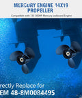 Upgrade OEM 14x19 4B Boat Propeller for Mercury Outboard, right-hand 4 blade aluminum, 15 spline tooth