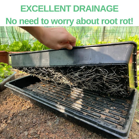 Heavy-Duty 1020 Seed Tray Set With Mesh And No-Hole Trays showing excellent drainage for seedlings and microgreens