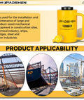 HYADSHEN 30T hydraulic hollow cylinder jack, yellow metal ram, front view