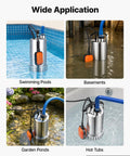 Hardcore Submersible Sump Pump With Smart Auto Float Switch One Horsepower Motor Blasts 4400 Gallons Per Hour in various applications.
