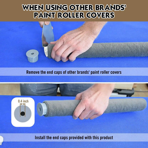 Steps to swap end caps on 18 Inch Paint Roller Kit With Heavy Duty Frame, fitting standard 1.5 inch core for smooth coverage