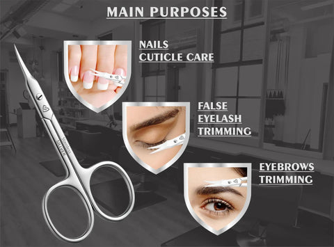 Curved Blade Cuticle Scissors With Extra Fine Pointed Tips For Precise Grooming Manicure Eyebrow Beard Mustache Nose Hair Eyelash Trim Multipurpose Nail Scissors For Pro Home Grooming, stainless steel, silver