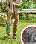 Person using Stand Up Weed Puller With Two Weed Ejects, 43.7 Inch Long Handled Garden Weeder With Foot Pedal, outdoors.