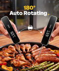 Lightning Fast Instant Read Meat Thermometer 0.3S Digital Food Thermometer in use on BBQ grill with sausages and chicken