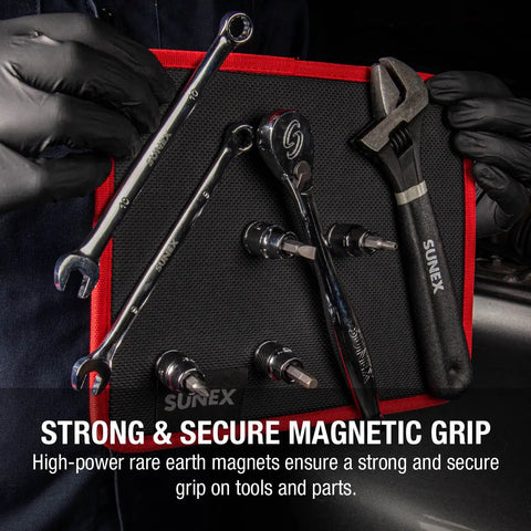 Flexible Magnetic Mat And Organizer For Tools 8 By 10 Inches Holds Up To 40 Pounds with spanners and wrench attached