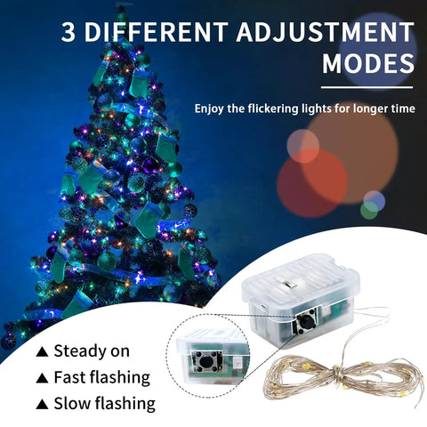8 Pack 7Ft Fairy Lights With 20 LED Twinkle String Lights Battery Operated 3 Modes Waterproof Firefly Glow For Mason Jars Party Wedding Easter Valentine Day Table Centerpieces Rainbow Pastel Party Ready on Christmas tree with adjustment modes.