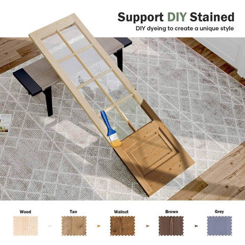 Double 24x84 Inch Clear Glass French Interior Doors With 8Ft Barn Door Hardware Kit Included, preassembled spruce wood for DIY dyeing.