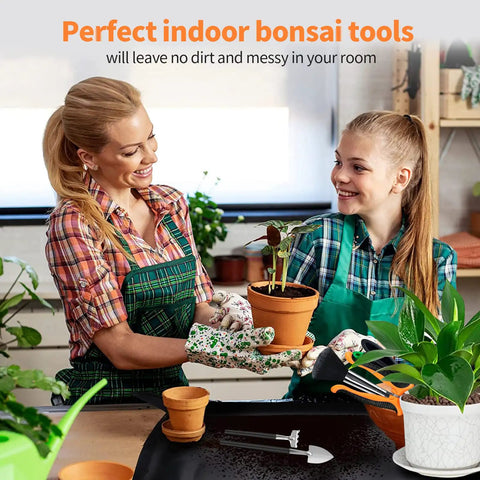 All In One Bonsai Tool Kit For Beginners With 20 Pcs Gardening Set Including 262 Feet Bonsai Wire 29.5 Inch By 29.5 Inch Plant Repotting Mat Leather Bag Bonsai Scissors Pruning Shears Leaf Cutters Shovel Rake Brush Gifts For Women, indoor bonsai repotting mat