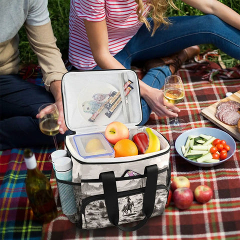 Desert Cowboy Insulated Lunch Bag With Shoulder Strap Reusable Cooler Lunch Box for outdoor picnic with fruits inside