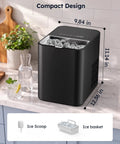 Fast Countertop Ice Maker with compact design, showing ice cubes, ice scoop, and ice basket on a kitchen countertop.