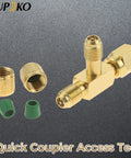 Aupoko brass quick coupler access tee with 1/4 in swivel valve includes two green adapters
