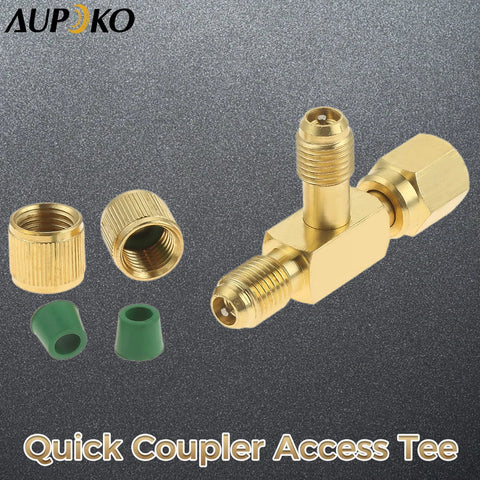 Aupoko brass quick coupler access tee with 1/4 in swivel valve includes two green adapters
