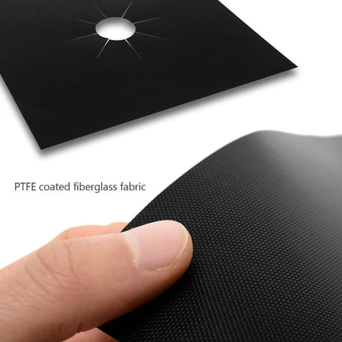 Close-up of Gas Stove Burner Covers 8 Pack Nonstick Reusable Double Thickness 0.2mm Protective Liners showing PTFE coating and texture.