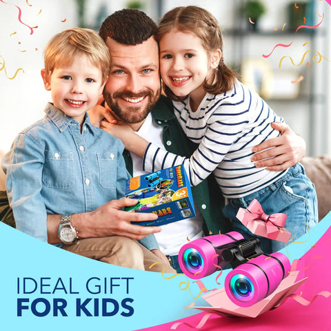 Kids Binoculars For Outdoor Adventures That Are Totally Fun, Great For Bird Watching, Camping, And Hiking, Designed For Ages 4 5 6 7 8, Ideal Gift For Girls And Boys, Lightweight Easy Grip, Real Optics, Durable Toy For Curious Explorers. Pink kids binoculars gift box with family
