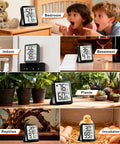 Two Pack Indoor Thermometer And Humidity Monitor With Digital Temp And Humidity Gauge, Real Time Readouts, Battery Included, Ideal For Home, Baby Nursery, Reptile Enclosures, And Greenhouses, shown in bedroom