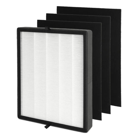 Premium Replacement Filter For Alen BreatheSmart Flex And 45i Air Purifiers with H13 High Efficiency Filtration and 12 Oz Activated Carbon Pellets Great Fit Three Stage Pre Filter 1 Pack B4 Fresh Compatible displayed in a set of four layers with a white and black finish