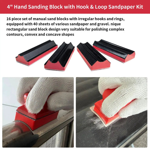 No Fuss Hand Sanding Block Set Of 16 With Hella Durable Foam Pads And Fast Hook And Loop Attachment For smooth furniture refinishing and auto scratch removal.