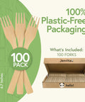 Real Deal Bamboo Forks Bulk Pack, 100 piece, 6.7 inch, plastic-free packaging for eco-friendly disposable cutlery.
