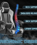 Gaming Chair With Footrest And Massage Lumbar Support, Ergonomic Computer Chair Showing Neck, Back, and Lumbar Support Features