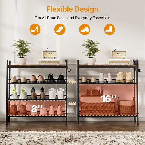 Four Tier Metal Shoe Rack With Adjustable Mesh Shelves And Wall Hook Knockout Entryway Organizer Keeping Your Kicks Legit Organized And Secure Solid Closet Storage For Boots And Sneakers